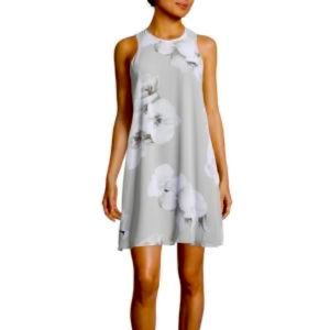 Calvin Klein gray and white floral trapeze dress